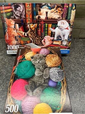 Clementoni Puzzle Bundle - Kitten with Colorful Yarn Library Cats
